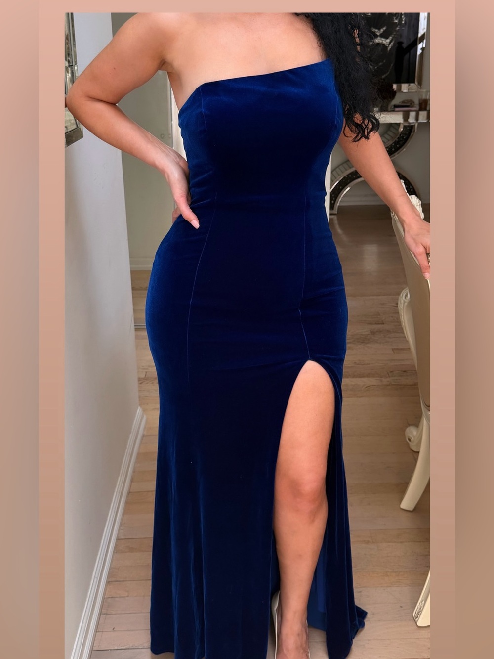 Betsy & Adam Royal Blue Velvet Strapless Evening Gown Size 6